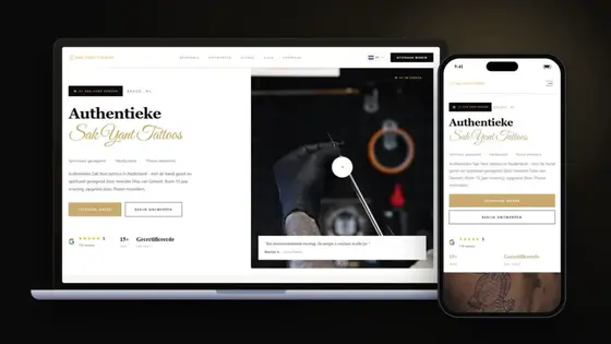 Website van Sak Yant Tattoo op laptop en telefoon